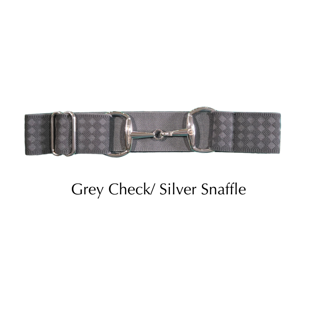 A grey checkered horse collar with a silver-tone snaffle and metal adjusters, shown against a plain white background with the text 'Grey Check/ Silver Snaffle' below.