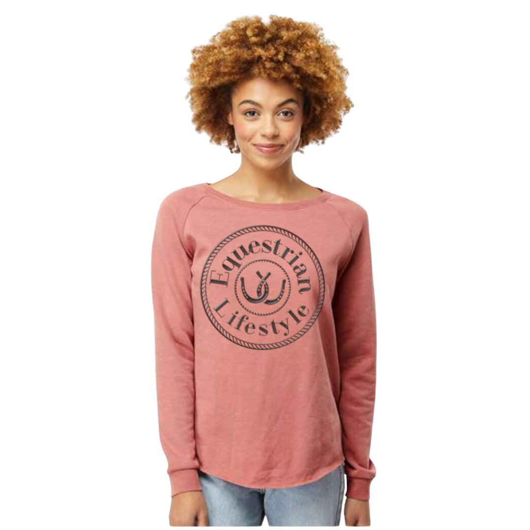 Equestrian Lifestyle Woman's Crewneck Sweatshirt – Dusty Rose California Wave 3D Texture