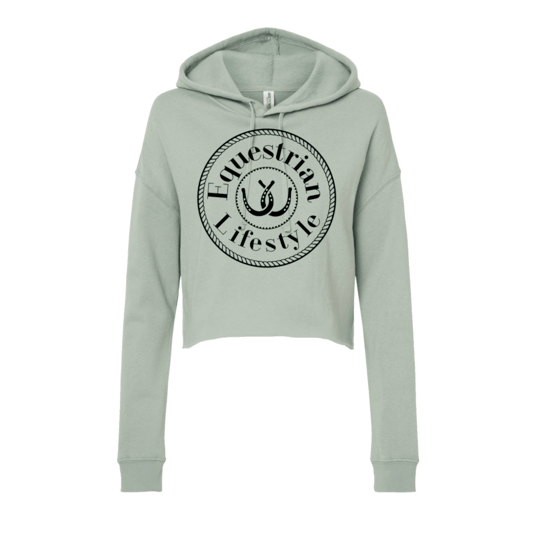 Equestrian Lifestyle Cropped Hoodie – Sage Horseshoe Graphic