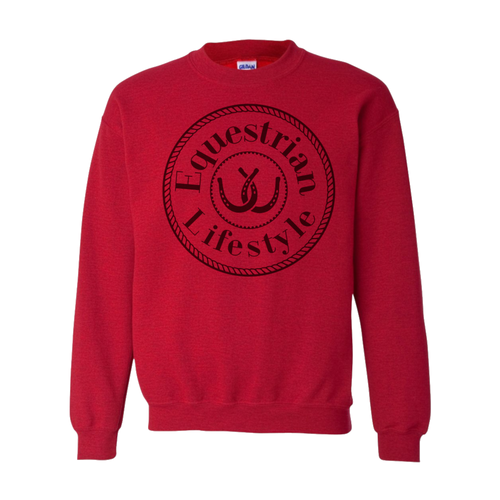 Sweat-shirt ras du cou mode de vie équestre – Fer à cheval rouge cerise antique