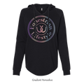 A black long-sleeve hoodie with a large circular graphic on the chest reading 'Equestrian Lifestyle' in a gradient color scheme, shown against a plain white background with the text 'Gradient Horseshoe' below.