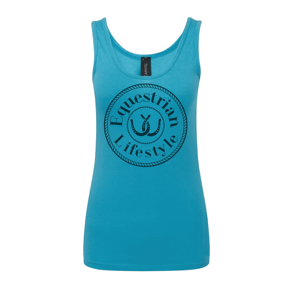 Equestrian Lifestyle Racerback Tank Top – Caribbean Blue Horseshoe