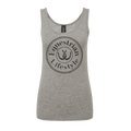 A heather gray sleeveless tank top with a black circular graphic on the chest that reads 'Equestrian Lifestyle' around a horseshoe illustration. 
