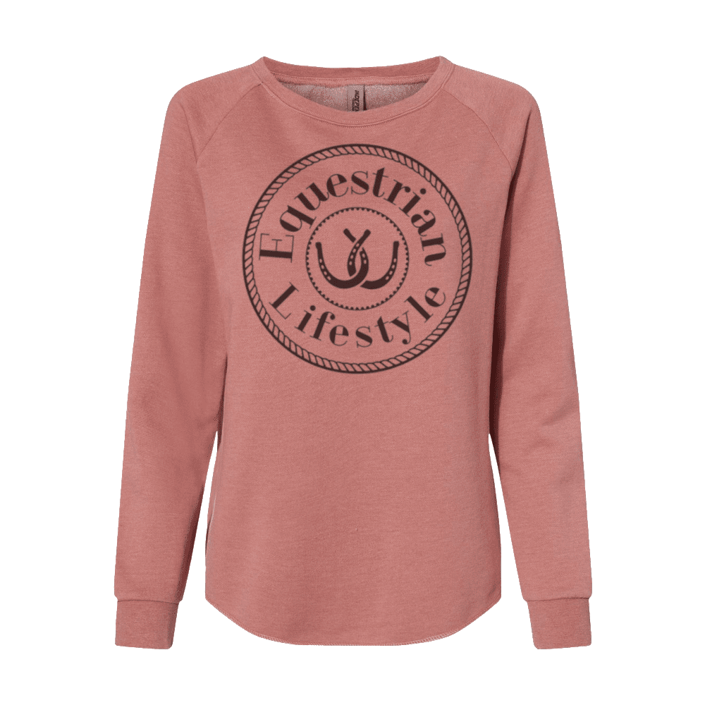 Equestrian Lifestyle Woman's Crewneck Sweatshirt – Dusty Rose California Wave Horseshoe