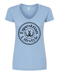 Equestrian Lifestyle Women's V-Neck T-Shirt – Heather Blue Horseshoe