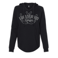 A black long-sleeve hoodie with a drawstring hood and a white graphic print on the front featuring horseshoes and the text 'EQUESTRIAN Lifestyle'.