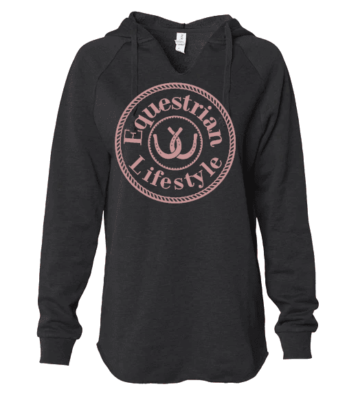 Sweat à Capuche Femme – California Wave Noir avec Fer à Cheval Or Rose