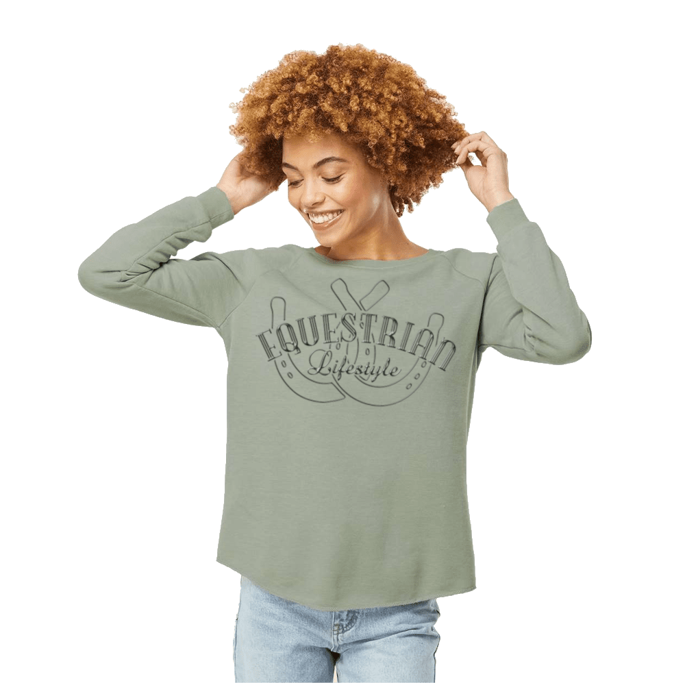 Equestrian Lifestyle Women's Crewneck Sweatshirt – Mint California Wave Horseshoe Phrase