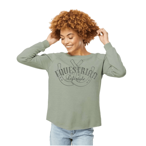 Sweat-shirt ras du cou pour femme style équestre – Phrase fer à cheval Vague de Californie Menthe