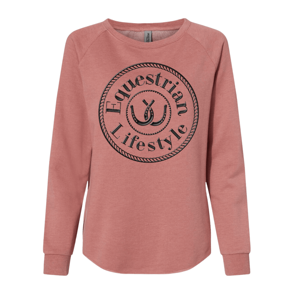 Equestrian Lifestyle Woman's Crewneck Sweatshirt – Dusty Rose California Wave 3D Texture