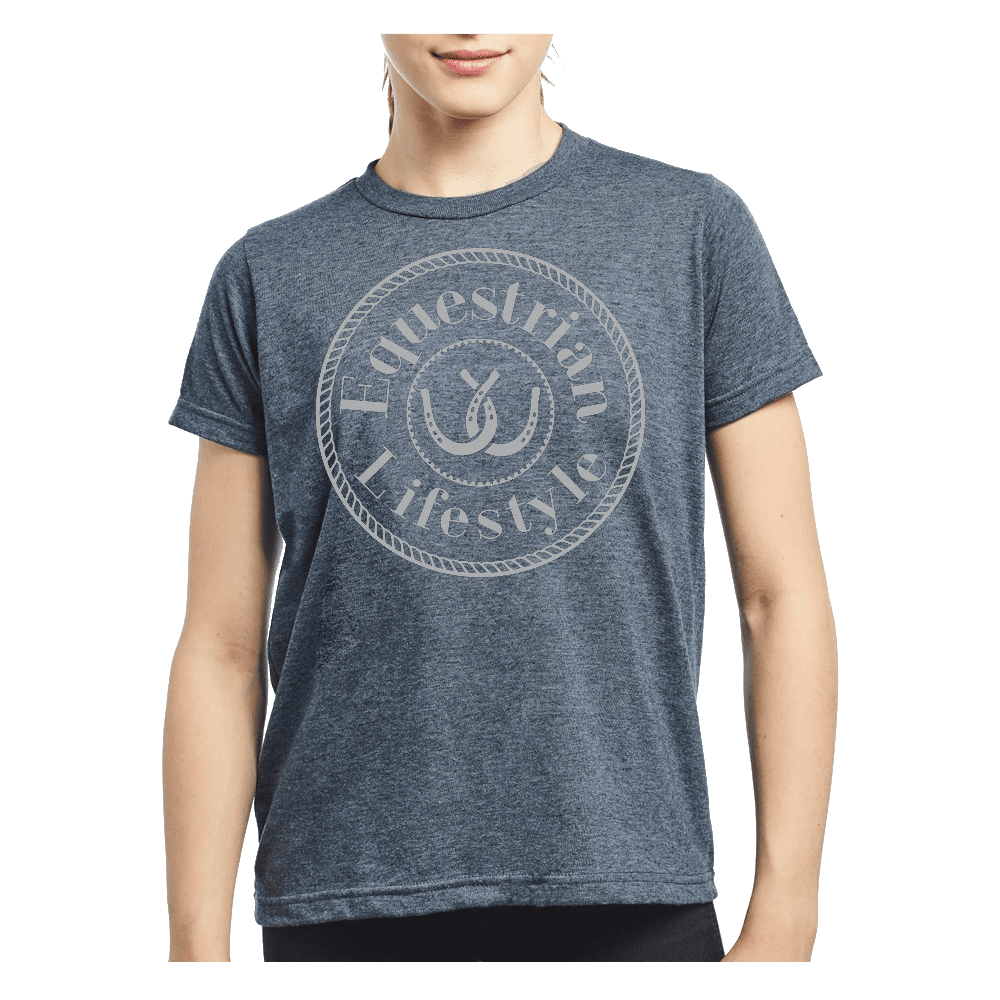 T-shirt pour enfants mode de vie équestre – Gris argenté chiné fer à cheval