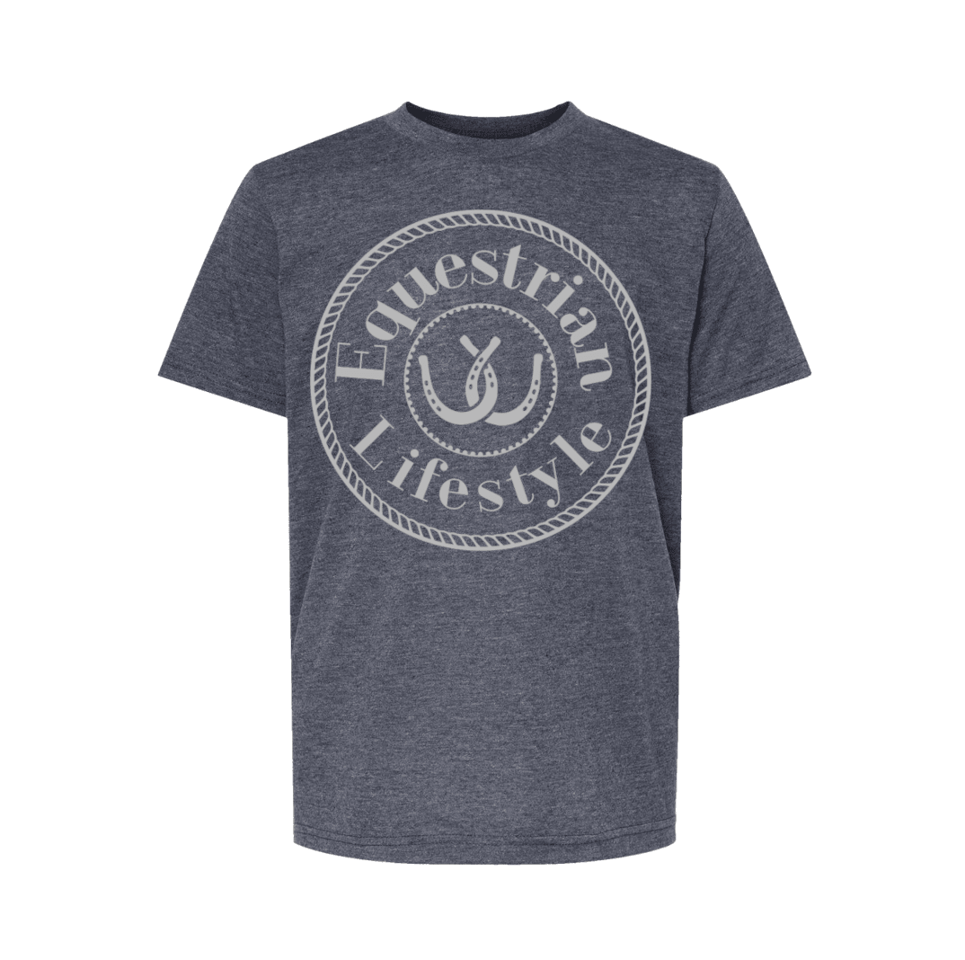 T-shirt pour enfants mode de vie équestre – Gris argenté chiné fer à cheval