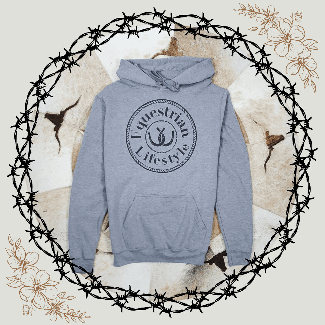 Sweat à Capuche Équestre – Fer à Cheval Gris Chiné