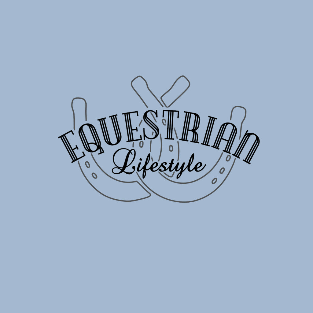 Equestrian Lifestyle Lightweight Hoodie – Misty Blue Horseshoe Phrase