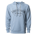 Equestrian Lifestyle Lightweight Hoodie – Misty Blue Horseshoe Phrase