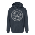 A dark heather gray hoodie with a circular white graphic on the chest that reads 'Equestrian Lifestyle' around a horseshoe symbol, shown on a plain white background.